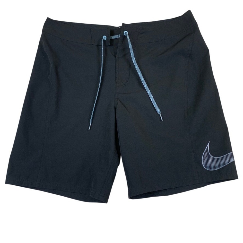 Nike Mens Black Board Shorts Swim Trunks Size 34 NESS7457 Large Swoosh Logo - Picture 1 of 10